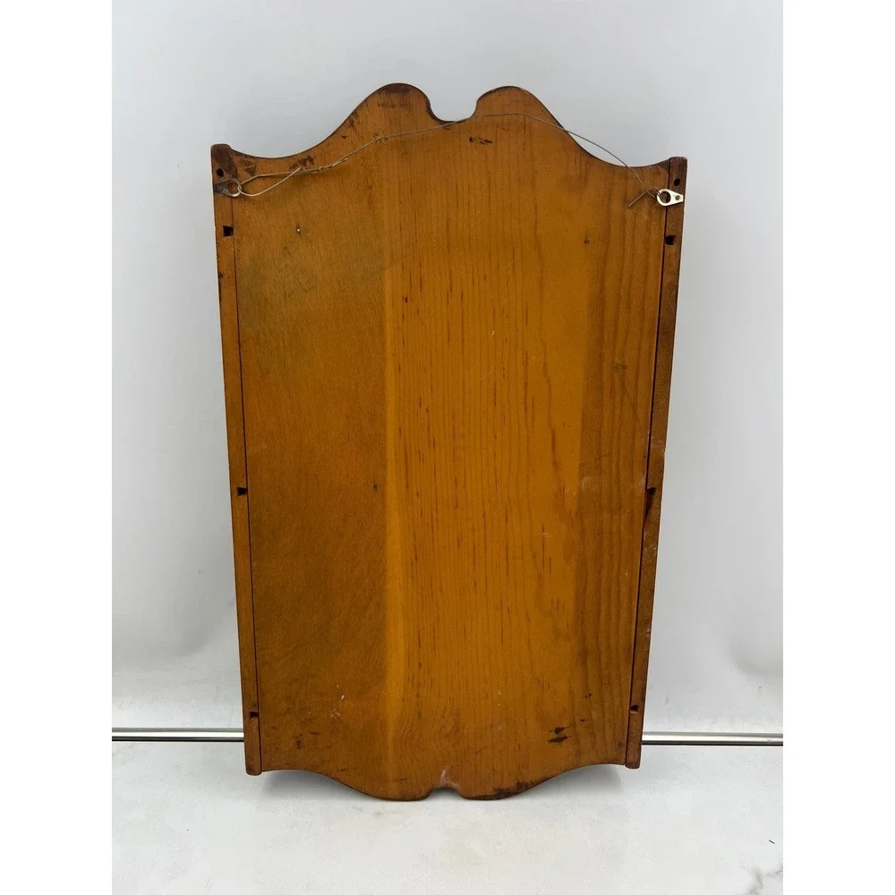 Vintage Wooden Spoon Display Rack Wall Hanging Scalloped 18 Slot 3 Tier Brown